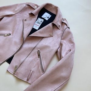MANGO women’s pink faux suede moto jacket size US S / UK M
